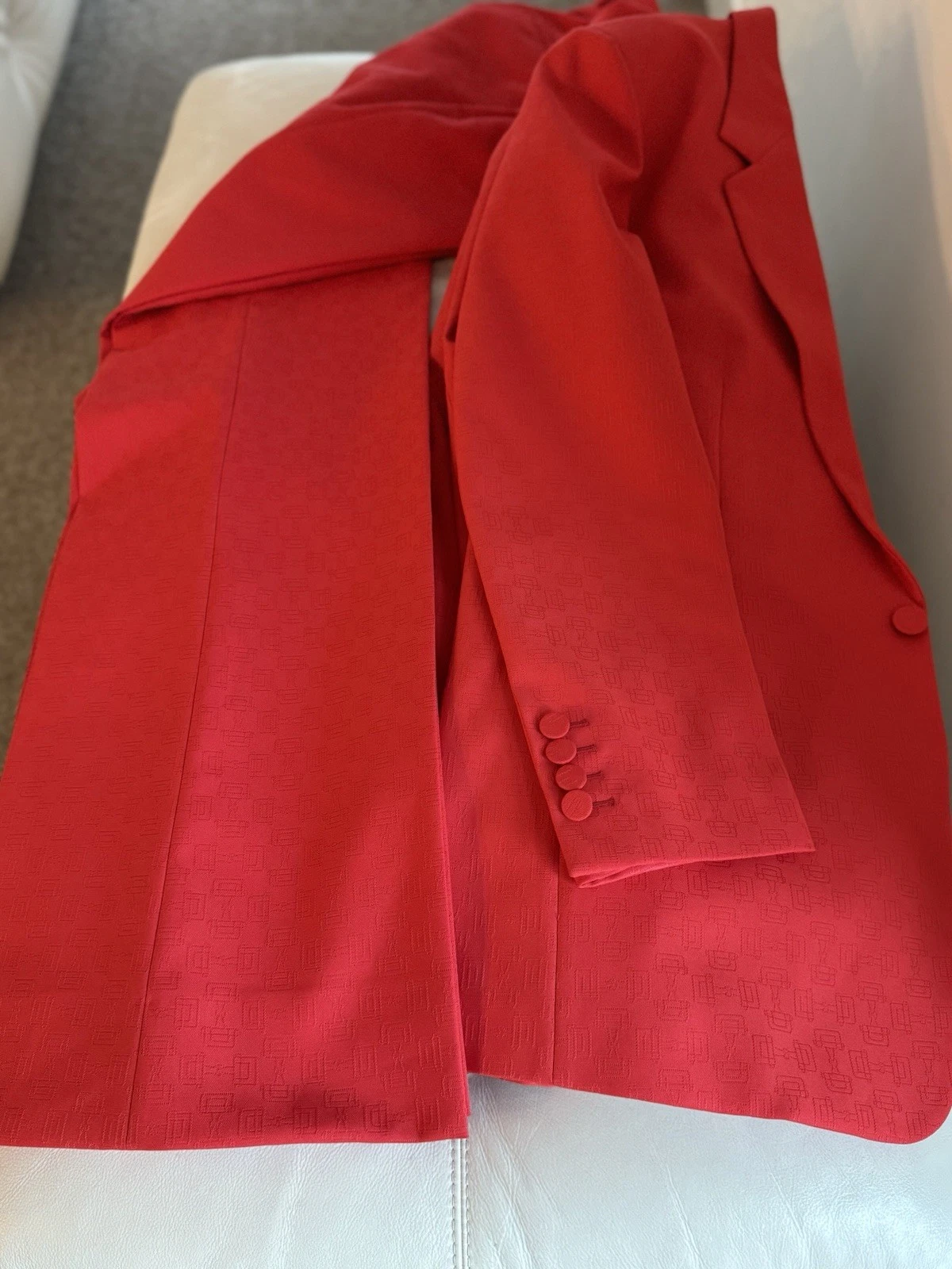 Tuta Gucci Horsebit Poppy Red Poli Jacquard taglia 50L pantaloni svasati taglia 50L nuova con etichette