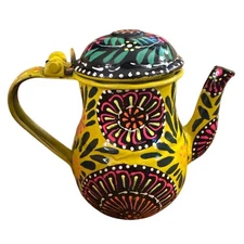 Pakistani Hand-Painted Chainak Colorful Floral Kettle Folk Metal Tin Truck Art