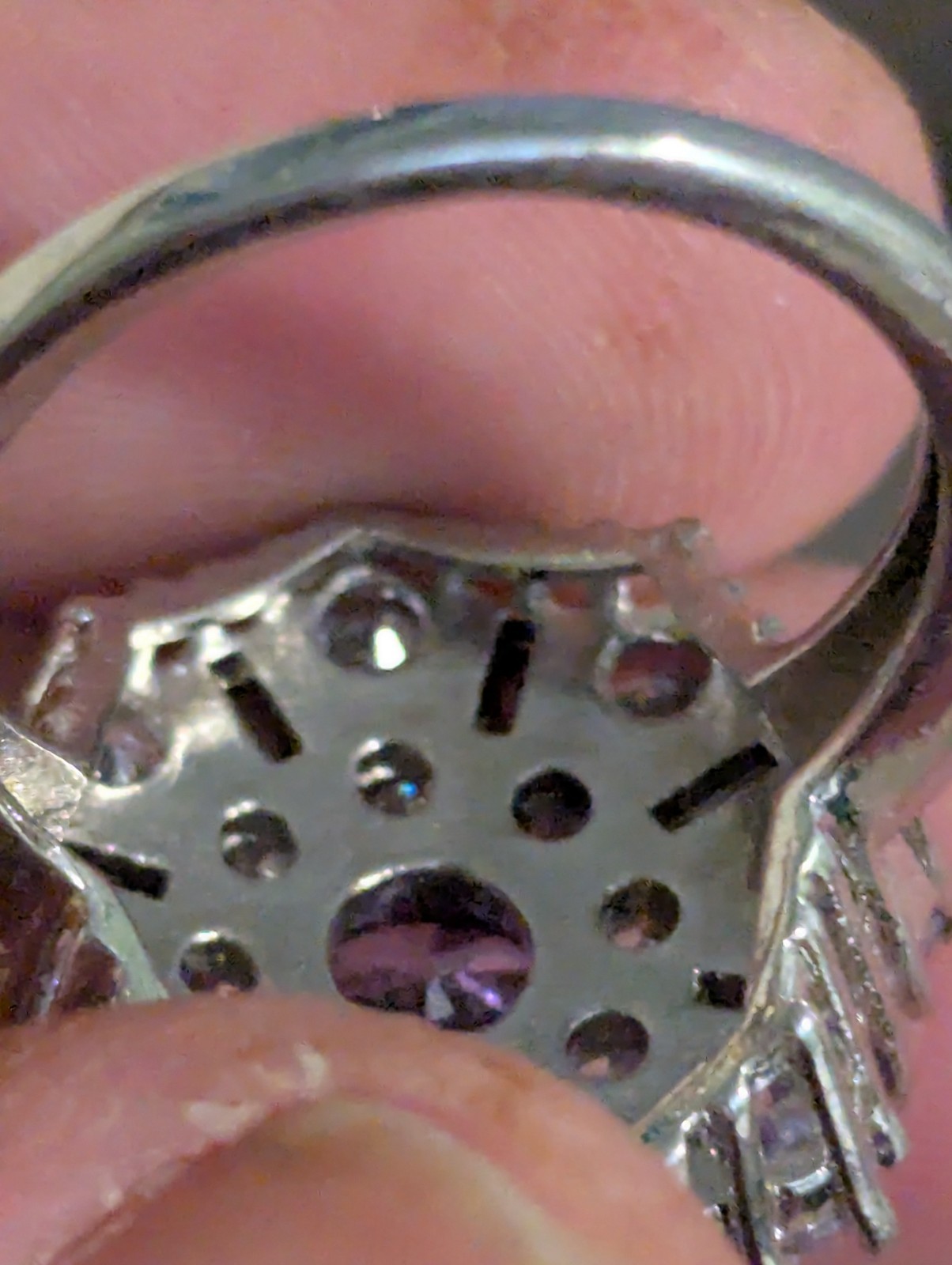 Amethyst Flower Ring With Rectangular & Round Cut… - image 8