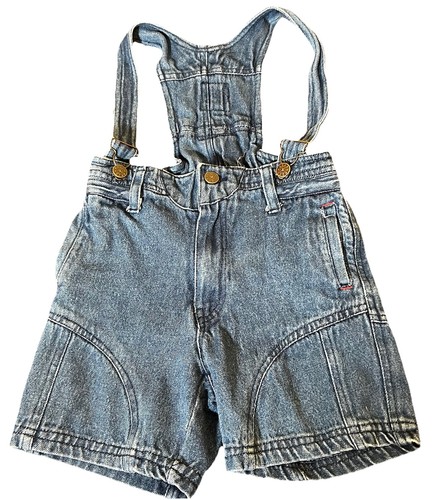 Vintage 90s Body Gear Denim Shortalls Overalls Blue Jean Shorts Pockets Kids 6