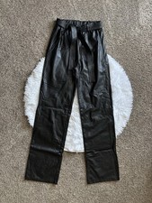 Prettylittlething Faux Leather Pants Wide Leg Belted Black Vegan Womens US 4