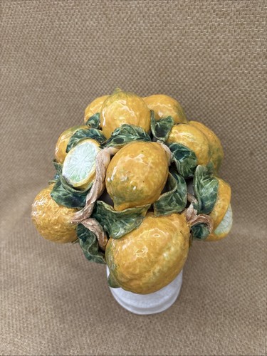 Vintage Italian Majolica Lemon Basket Topiary Hand Painted Centerpiece - Picture 7 of 13