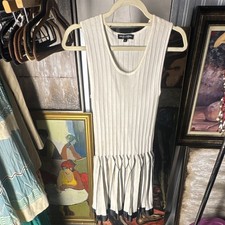 Dolce & Gabbana White/Black Striped Knit A-Line Pleated Dress S Sleeveless