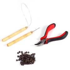 100PCS Silicone Beads Hair Extension Micro Rings Hook Needle Pulling Loop Plier
