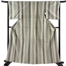 JAPANESE KIMONO TSUMUGI ASH BROWN 161.5cm 5 ft 4 in PURE SILK B2654