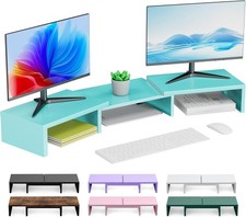 Dual Monitor Stand Metal Computer Desk Shelf Riser Desktop Organizer Blue