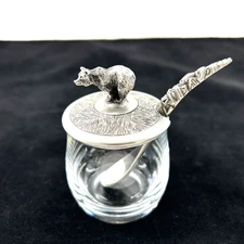 Boma Canada Fine Pewter Bear Totem Tribal Spoon Sugar Jelly Jar Mayan 2"