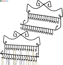 Set of 2 Jewelry Organizer, Wall Mounted Black Metal Necklace Holder with 20 ...