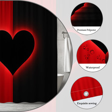Heart Design Red and Black Shower Curtain - Romantic Bathroom Decor