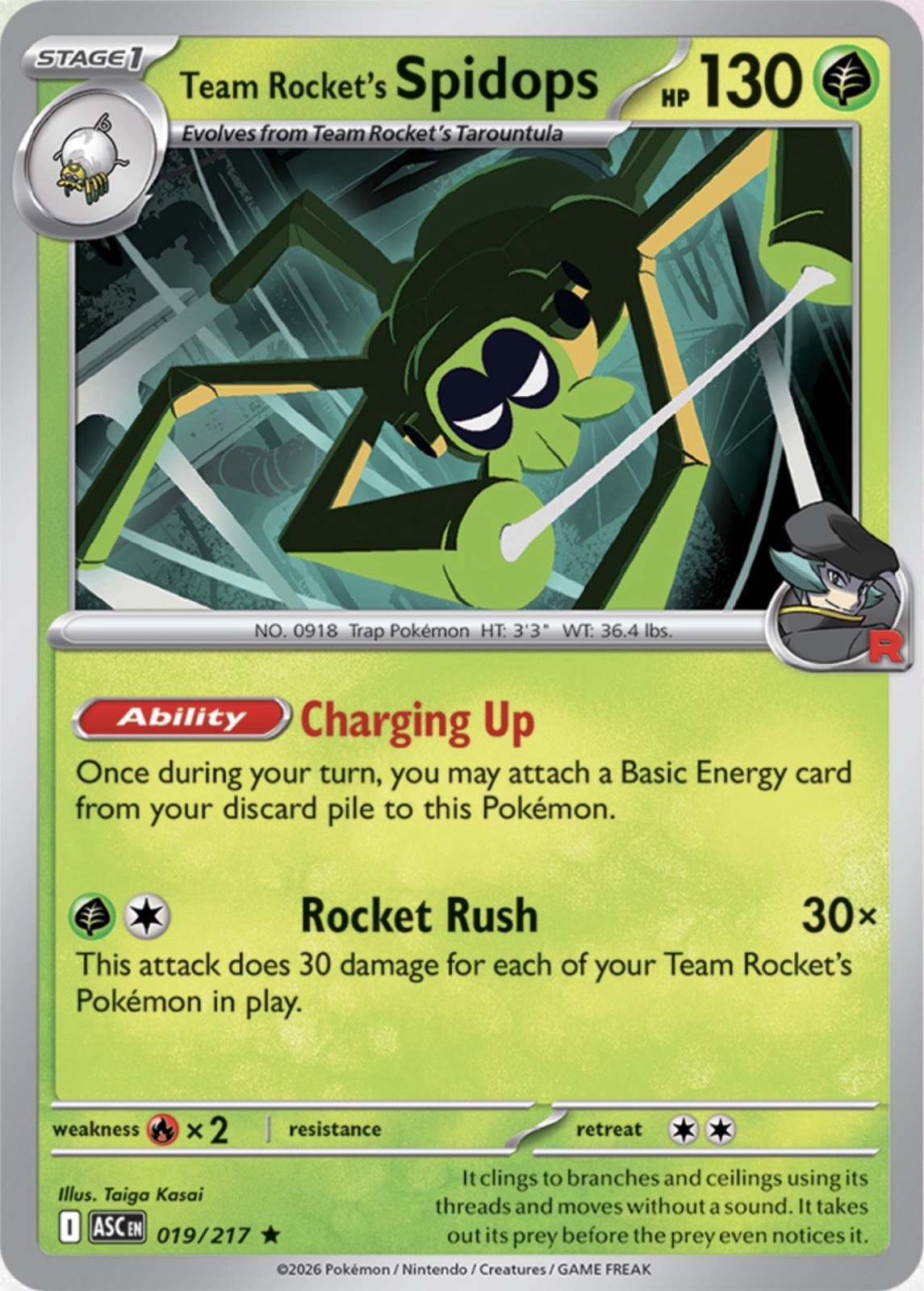 Team Rocket's Spidops 019/217 Pokémon ME: Ascended Heroes Holo Rare 2026 NM