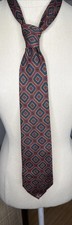 Vintage Burberrys of London 100 Silk Black with Maroon Yellow/blue Geometric