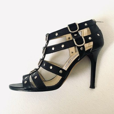 JIMMY CHOO BRIGHT SANDALS SIZE 37.5 HIGH HEELS BLACK STUDS NP  725