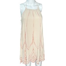 Maverick Sz S Boho Embroidered Rayon Mini Dress Cream Pink Fairy Coquette