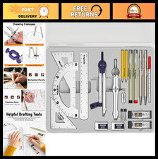20PCS Professional Geometry Set with Case, Drafting Tools, Protractor, Compass,