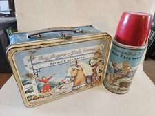 1955 Roy Rogers And Dale Evans Lunchbox And Thermos -blue Band Good Condition