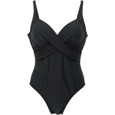 One Piece Swimsuit Women XL Black Mesh Twist Front V-Neck Pool Swim Bathing Suit
