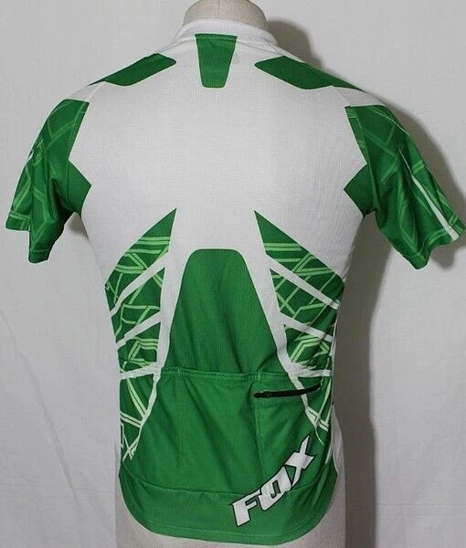 Camiseta deportiva de ciclismo Fox verde y blanca con cremallera frontal completa para hombre bolsillos traseros medianos Foto 3 de 3
