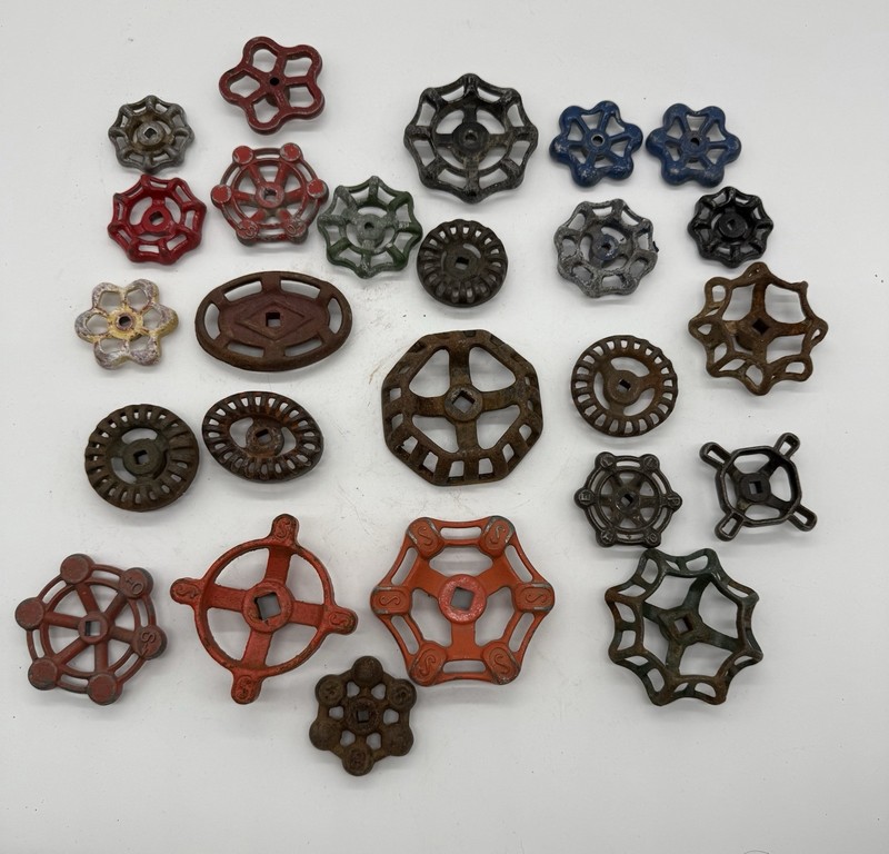 Lot 25 Vintage Faucet Valve Handles Cast Iron Steampunk Insdustial Spigot Wheels