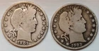 PAIR BARBER SILVER  HALF DOLLARS, 1901  1902 AVERAGE CIRCULATED - C9000
