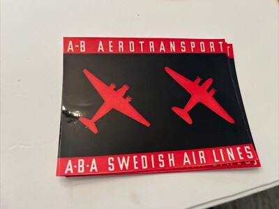 ABA SWEDEN AIRLINE BAGGAGE LABEL  A B AEROTRANSPORT 