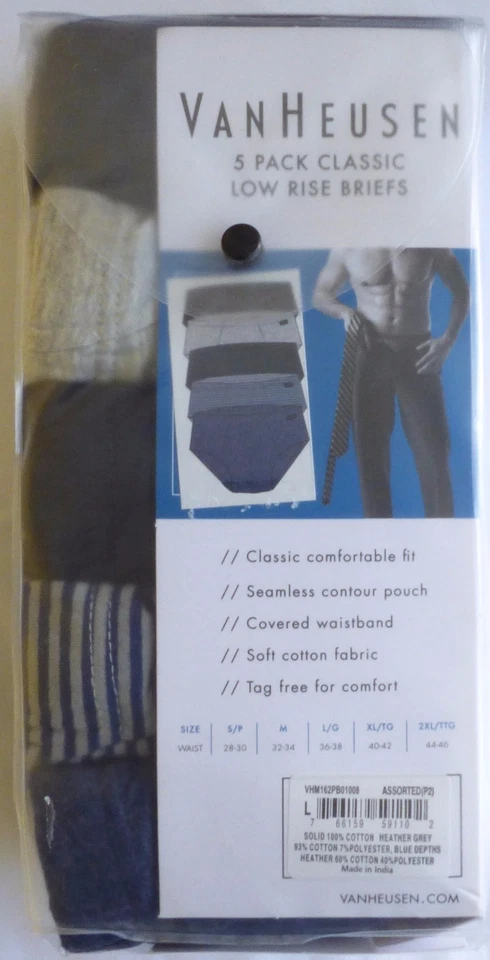 Paquete de 5 calzoncillos de bikini clásicos de tiro bajo Van Heusen ropa interior para hombre elige la talla Foto 4 de 4