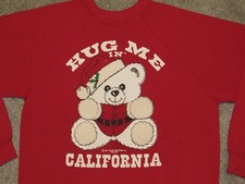 Vtg 1987 HUG ME Teddy Bear SWEATSHIRT Pullover XL California Xmas 1980s Shirt 80