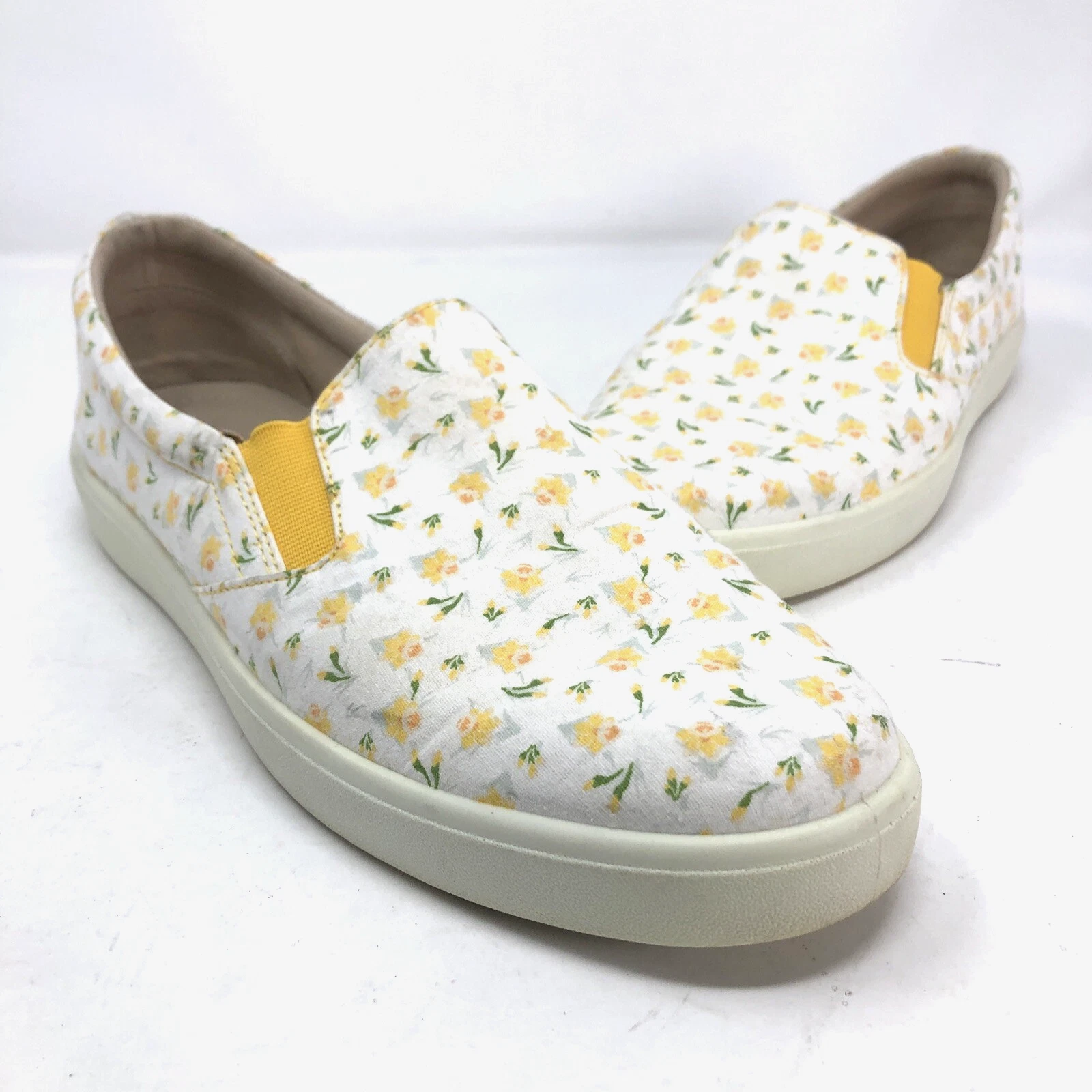 Hotter Shoes Womens 10 Tara Daffodil Yellow Floral Fabric Slip On Flats Casual