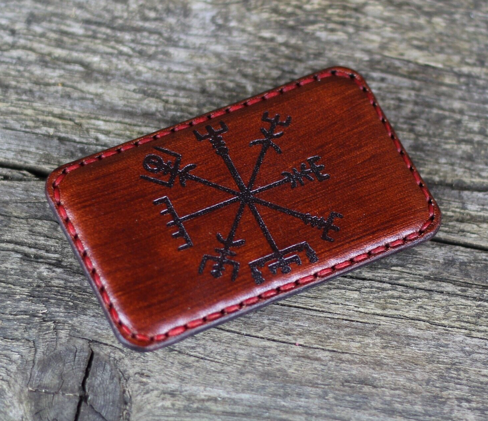 30mm Leather buckle with Vegvisir, handmade buckle, leather buckle, 30mm buckle.