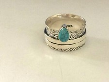 925 STERLING SILVER PLATED WIDE BAND TURQUOISE SPINNER RING ZZ07 SIZE 9.5