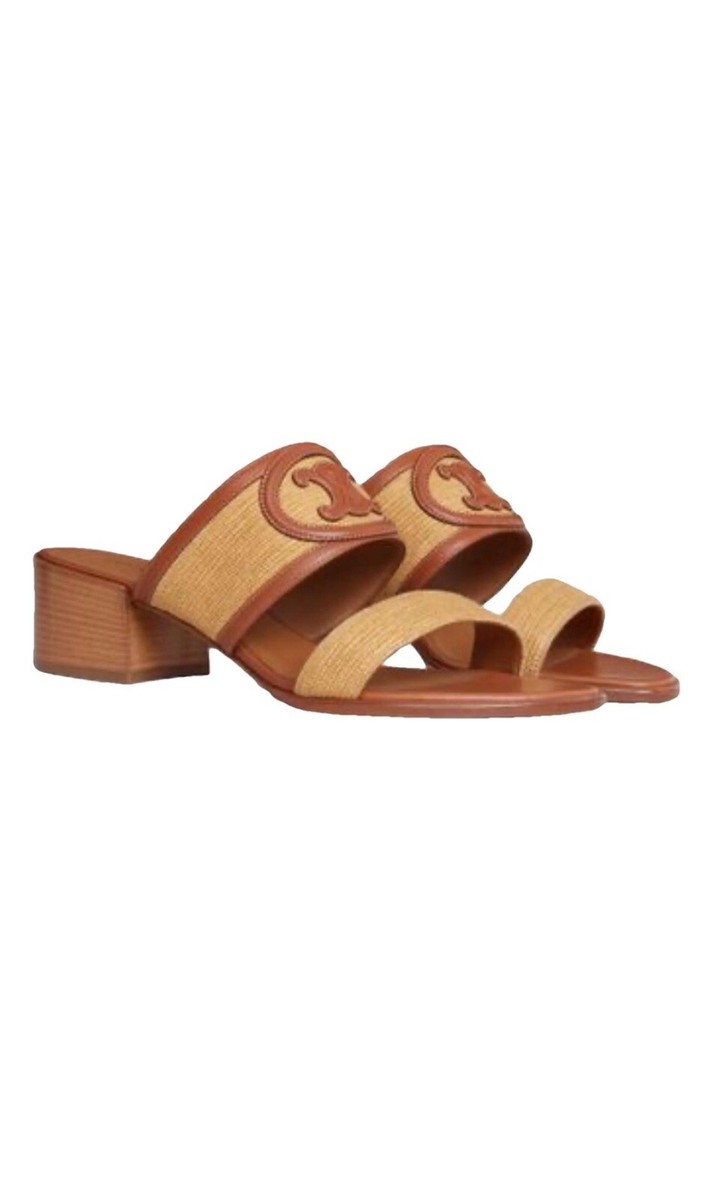 CELINEラフィアミュール Celine Women's Brown Appoline Raffia & Leather Mules Sandals