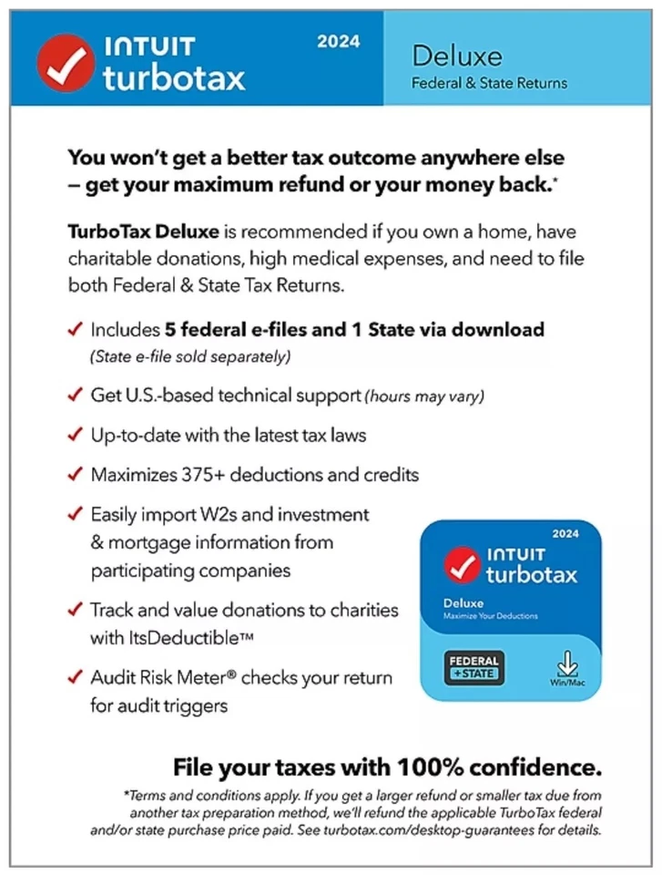 TurboTax Deluxe 2024 Tax Software Fed & State Tax Win & Mac CODE - SHIPS IN 24 - Image 2 of 3