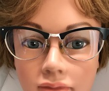    Vtg VIntage Cat Eye Browline Eyeglass Frames Black silver Alum M/C   