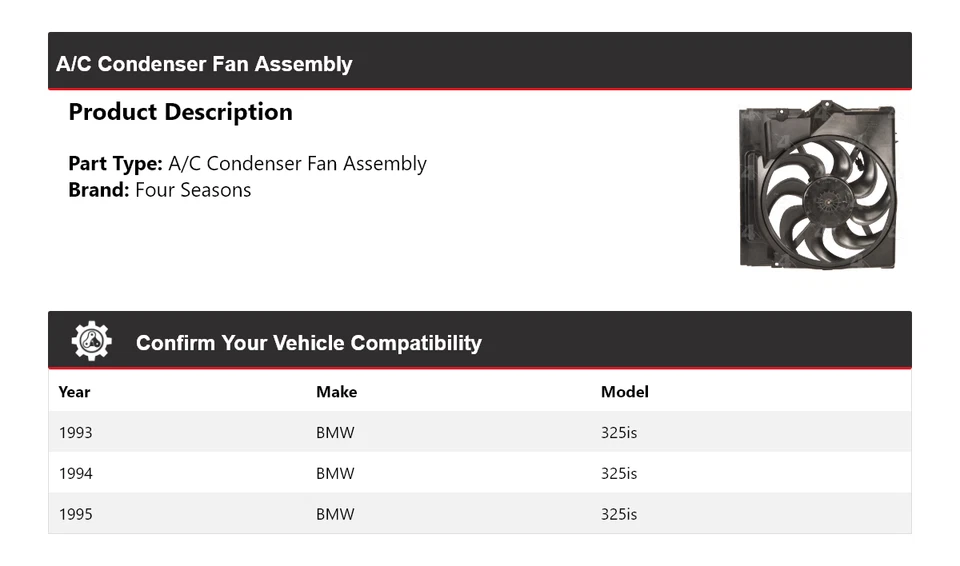 Conjunto de ventilador condensador aire acondicionado BMW 325is 1993-1995 4 estaciones 1994 Foto 2 de 4