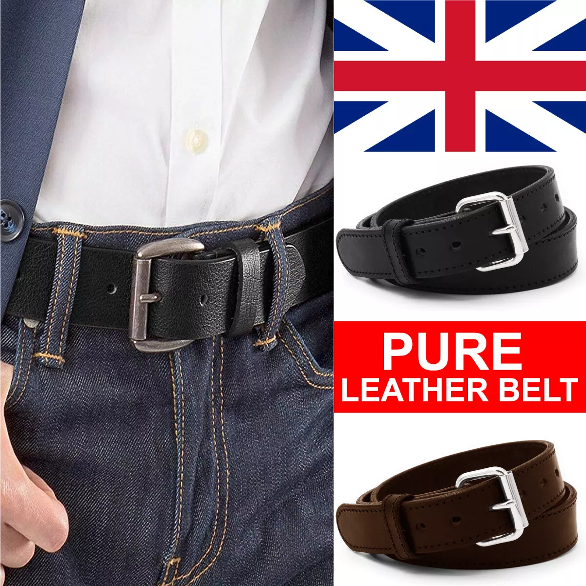 Mens leather 2024 belt for jeans