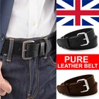 Mens Leather Belts Genuine Pure Leather Black Brown Trouser Jeans Belt Buckle