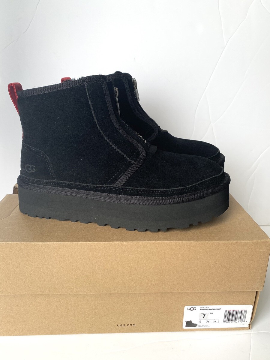UGG Women's Black Neumel Zip Platform Suede Booties US 7 ~ New in