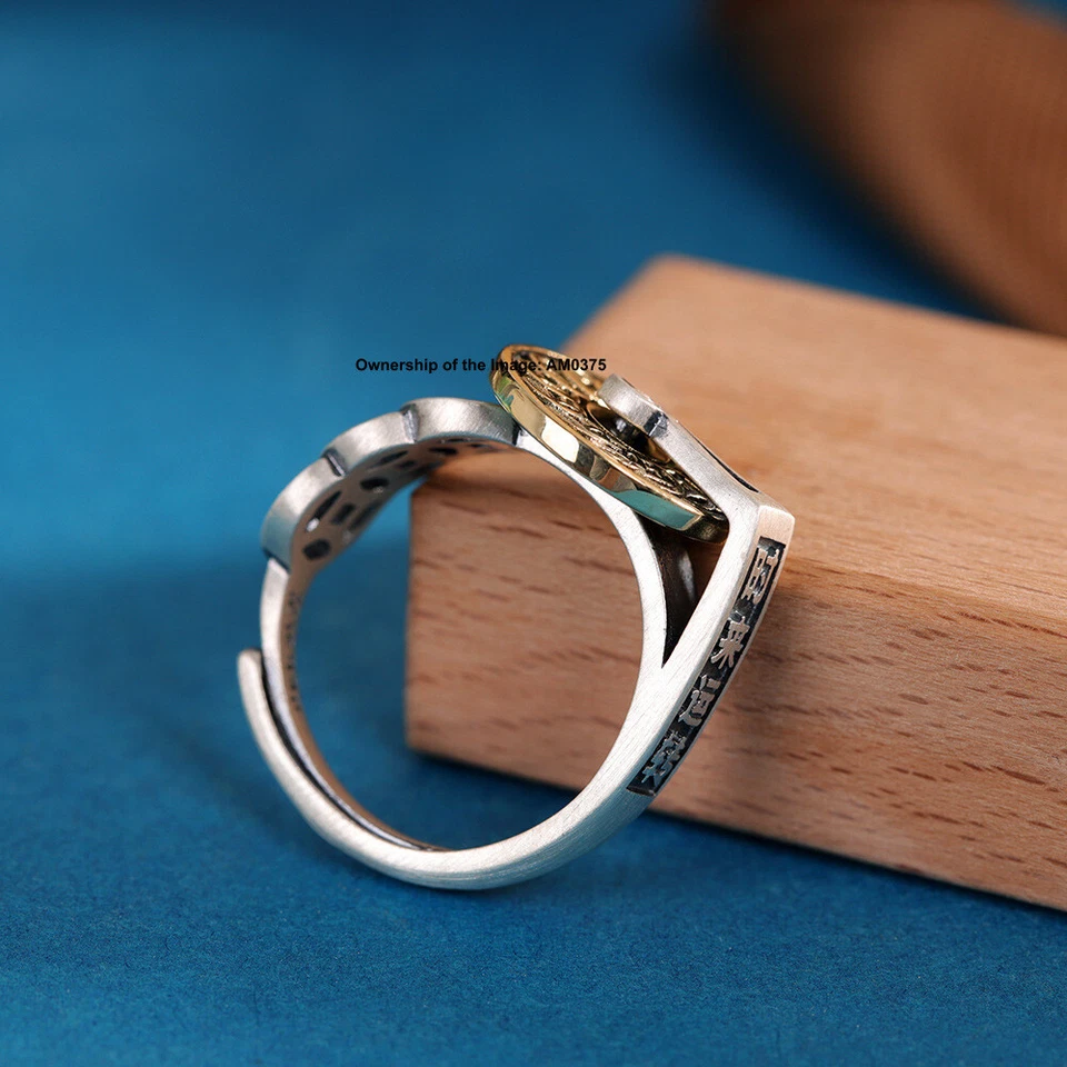 Real 990 Pure Silver Coin-Shaped Solid Women's Lucky Band Ring Size 6-8 - Image 4 of 4