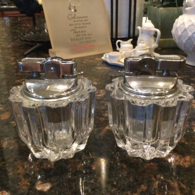 Pair of Vintage Prince Crystal Glass Cigarette/Tobacco Lighters (2)