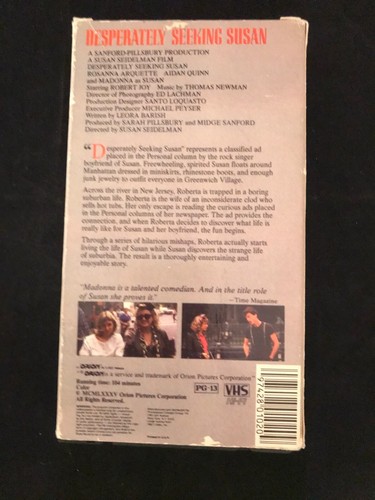 Desperately Seeking Susan Orion VHS 1985 Madonna, Rosanna Arquette - Imagen 2 de 3