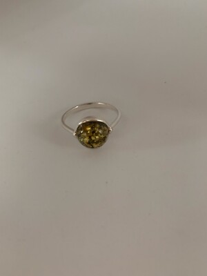 Green Amber .925  Sterling Silver Ring Size 8. A.465