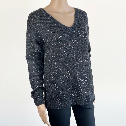 H\u0026M Womens Charcoal Sequin Knitted V 