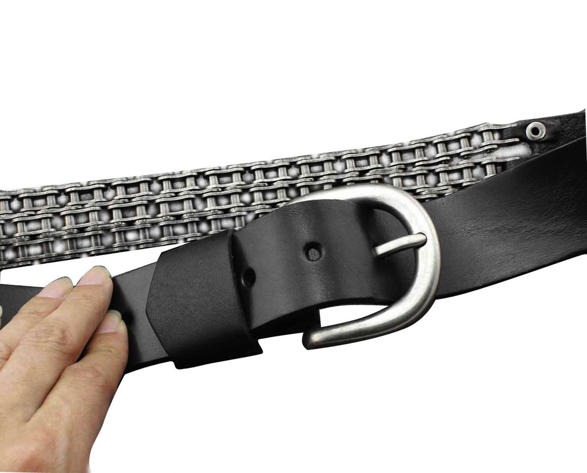 Black Leather and Silver Chain Men’s Belt - Contemporary Style Buy Black Leather Belt With Silver Buckle  main image 2