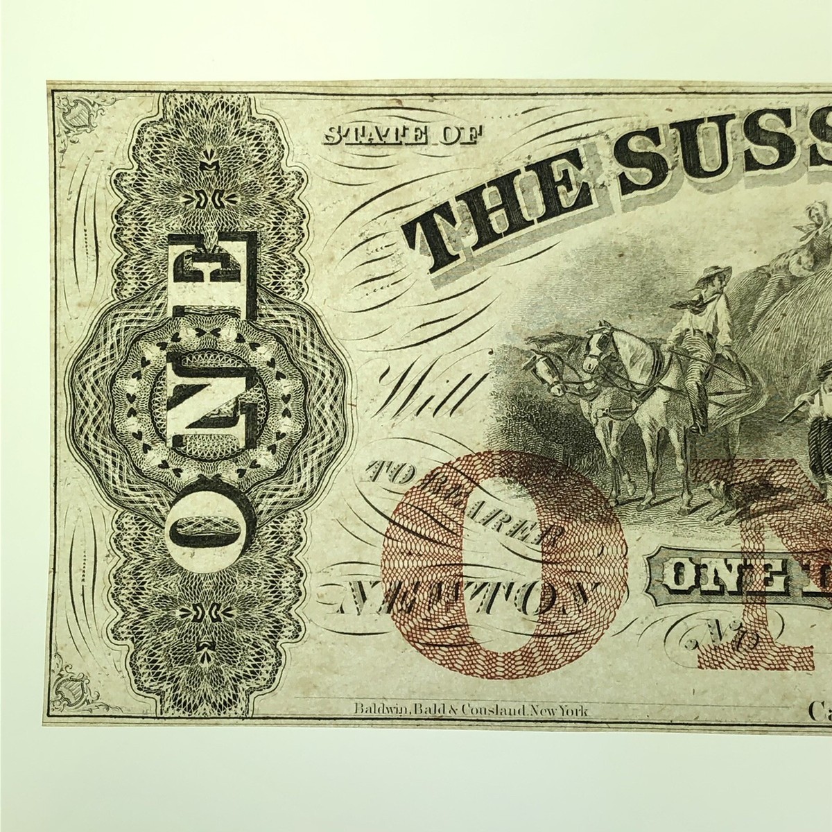1850 $1 The Sussex Bank Newton New Jersey Obsolete Remainder