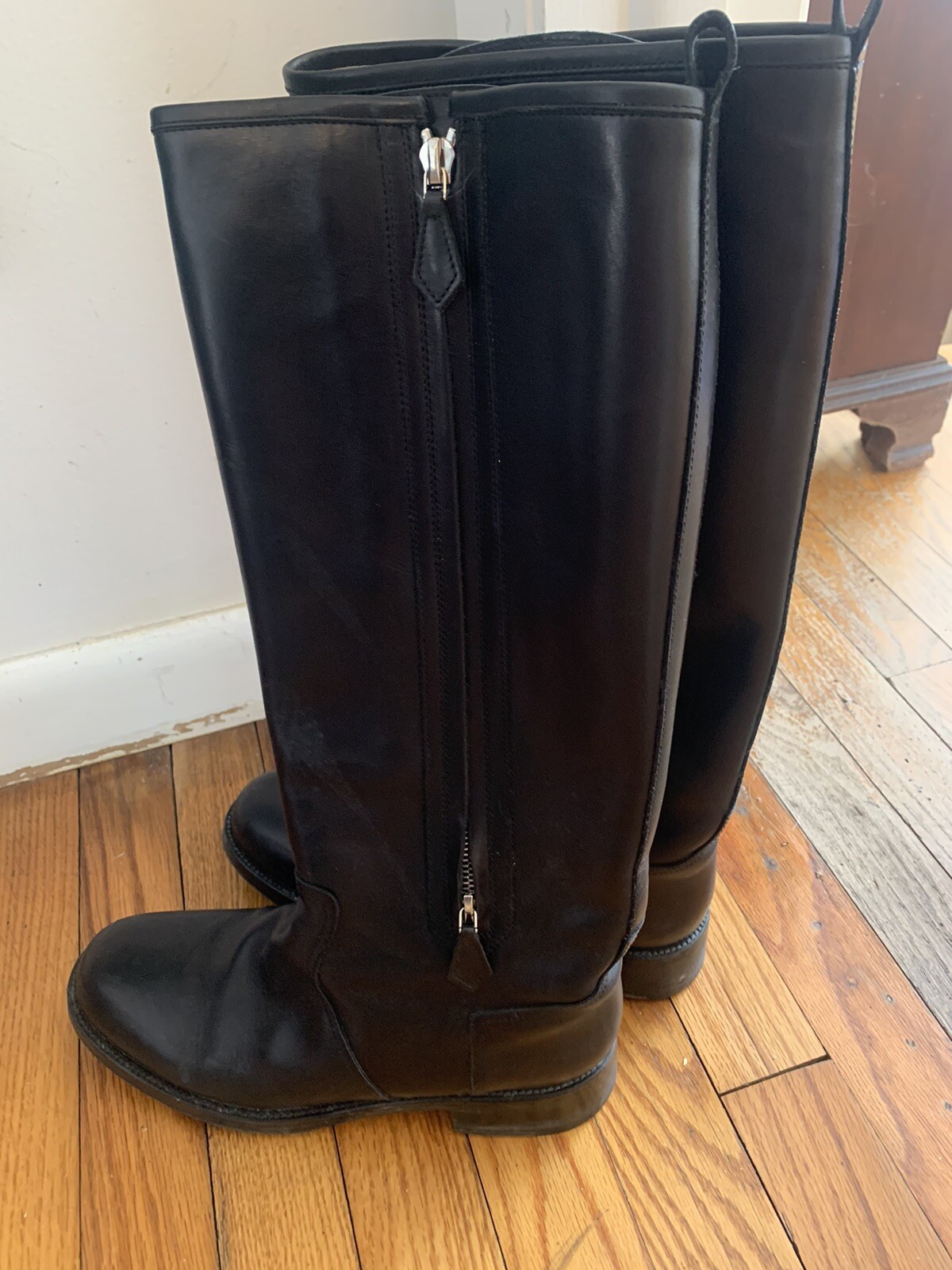 Hermes tall black leather Land boots 39 
