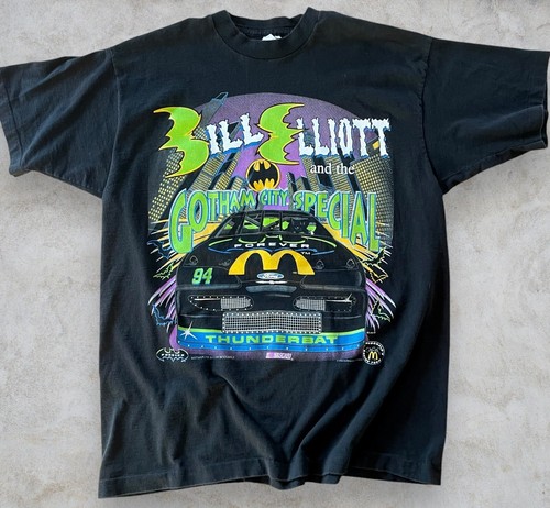 Vintage 90s Nascar Racing Bill Elliott Batman Car T Shirt XL Black McDonalds - Picture 7 of 7