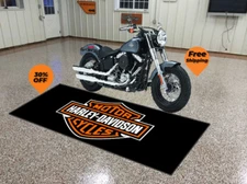 Motorcycle Special Gift for Fans Harley Davidson Black Theme Garage Mat