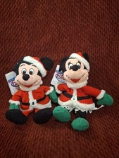 Disney Store Santa Mickey Minnie Mouse Mini Bean Bag Christmas Plush with Tags