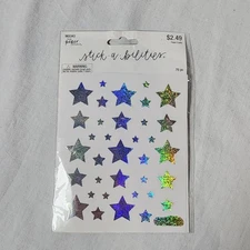 The Paper Studio 2019 Stickabilities Silver Holographic Star Stickers 965343