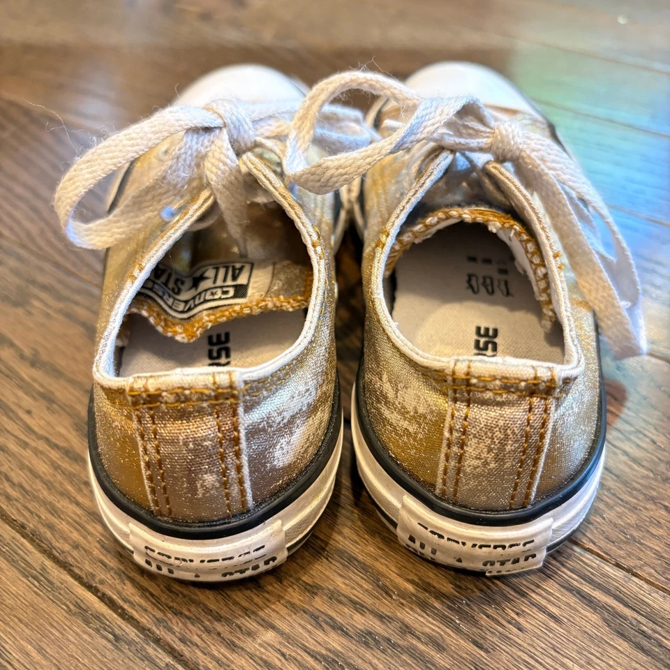 Кроссовки детские Converse размер 12 золотистые мерцающие Chuck Taylor All Star низкое верхнее мерцание - Изображение 3 из 4