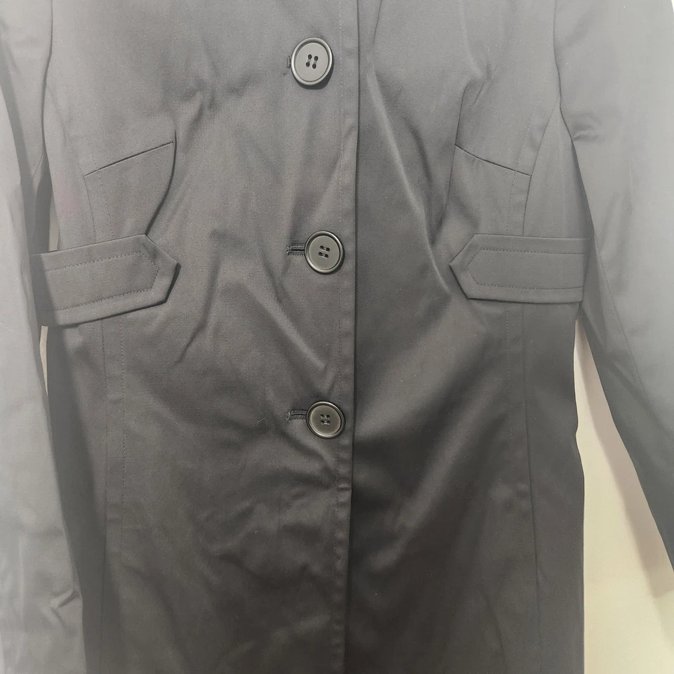 Gabardina de satén negra Nine West bolsillos de un solo pecho pequeña clásica oficina Foto 4 de 4